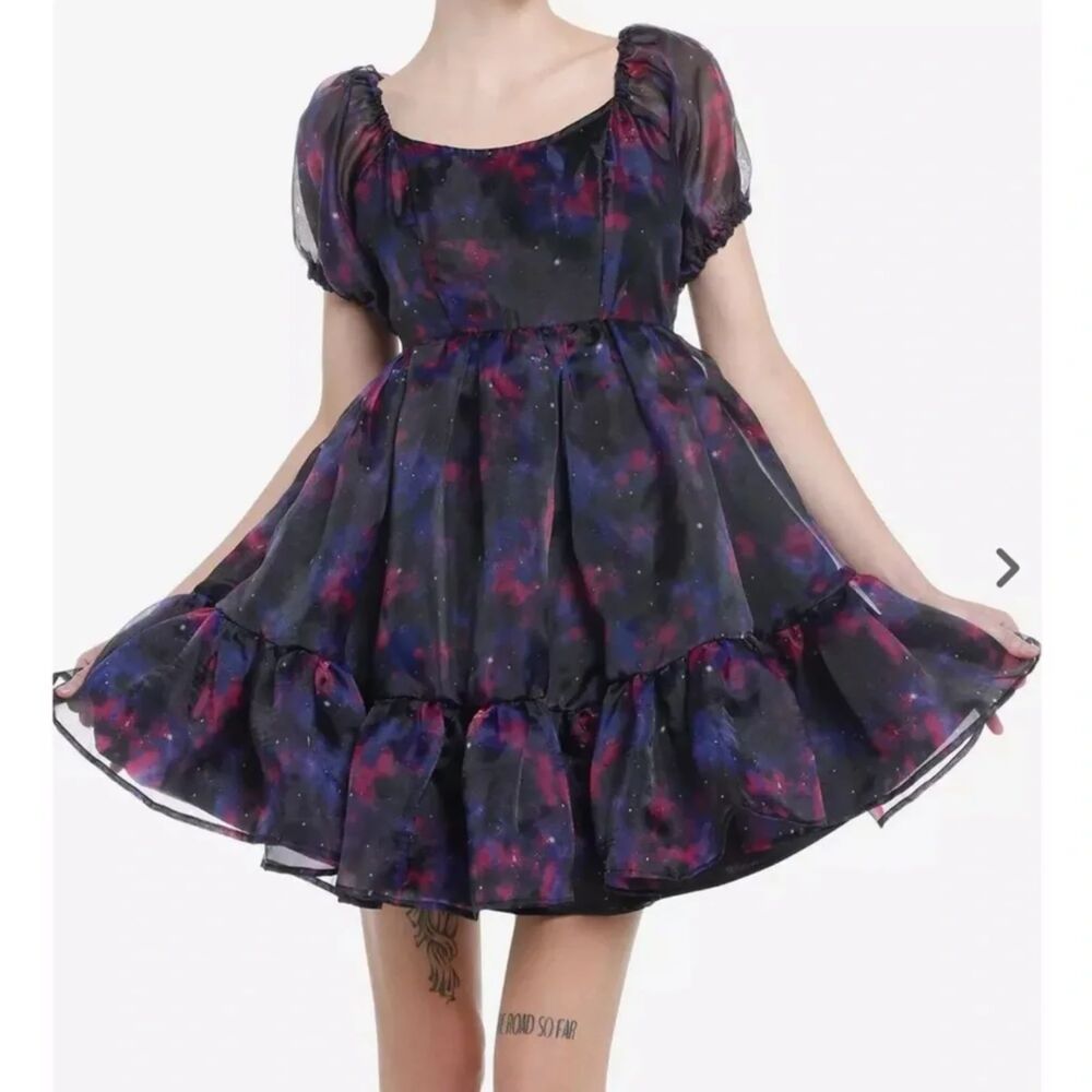 NWT Hot Topic Cosmic Aura Galaxy Tiered Organza Dress Womens Medium